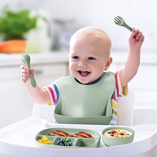 2 Комплекта за Детско Силиконов комплекта за хранене на деца, включително и Силиконови Детски чинии и купа с всасыванием,
