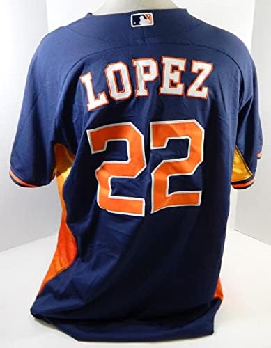 2014-15 Хюстън Астрос Омар Лопес 22 Използван В играта тъмно синя Риза 50 DP23912 - Използваните В играта тениски MLB