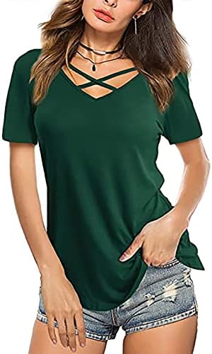 2023 Camiseta Manga Corta para Mujer Camiseta de Tela против Cuello en V de Color sólido Blusa holgada de Verano