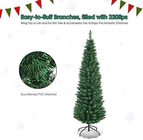 Коледно Дърво-молив Goplus 6 ФУТА, Тънка Изкуствена Коледна Елха, 400 Накрайници за клони, Игли, изработени от PVC ПРЕМИУМ-клас, със здрава метална стойка, Тъмно Дърво за До