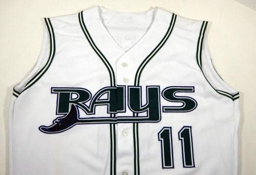 2001 Tampa Bay Devil Rays Лари Ротшилд №11, Издаден в игрова форма, Бяла Риза 040 - Използваните В играта тениски MLB
