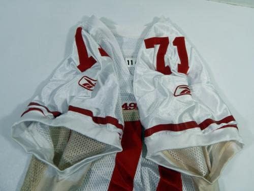 2011 Сан Франциско 49ерс Дерек Хол #71, Издаден В Бяла Фланелка 48 DP42641 - Използваните тениски без подпис за игри NFL