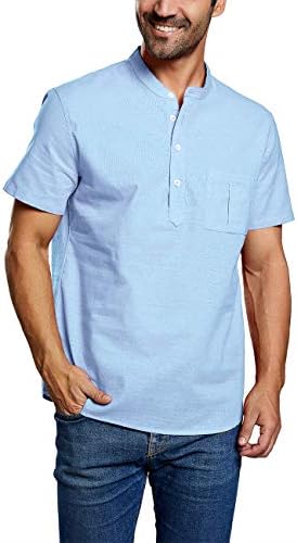 Мъжки t-shirt Henley, спално Бельо, Памучни Ризи, Плажни Върховете на Копчета, Ежедневни Леки Обикновена Тениска С Къс Ръкав