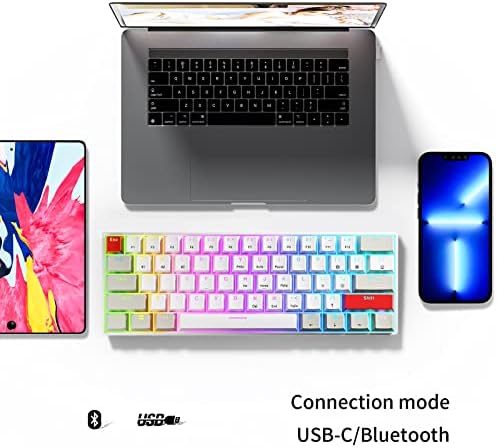 Newmen GM610 60% Ръчна клавиатура, клавиатура Type-C / Bluetooth с RGB подсветка, 61 клавиша с възможност за гореща замяна Компактна ръчна клавиатура за Mac/ PC Gamer, за пътуване, лесно да