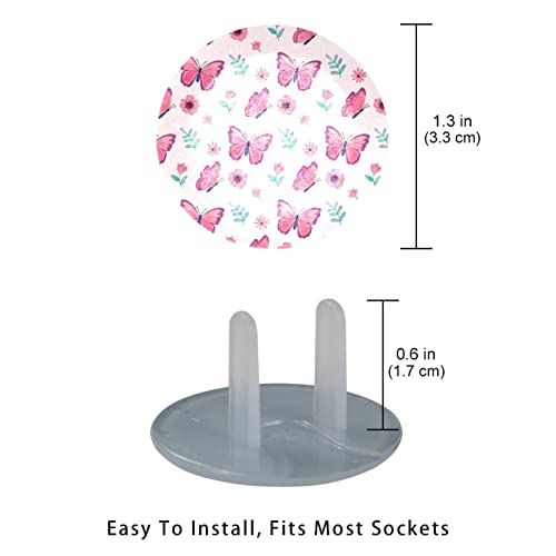 Розови капачки за контакти с шарени пеперуди, 12 опаковки - Защитни капачки за контакти, за деца – Здрави и устойчиви