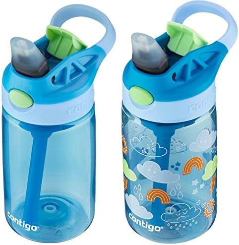Бутилка за вода Contigo Kids с рециклирани соломинкой с автоматично освобождаване, 14 грама, на 2 опаковки, със сини
