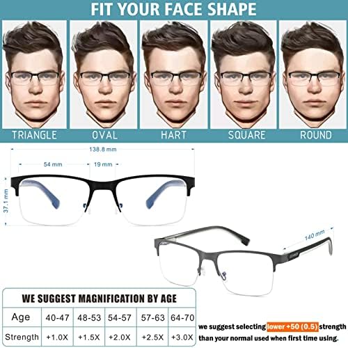 JCUANGR Прогресивно Мультифокальные Очила За Четене Мъжки Безлинейные Бифокални Широкофокусные Преходни Очила За четене Половината От Оръжеен Метал