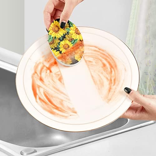 pnyoin Гъба За почистване на Кухня с боядисани Слънчоглед и Листа, 3 опаковки Не Царапающихся Гъби за миене на съдове, Двустранно