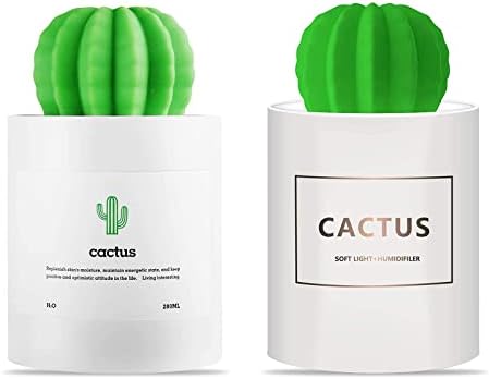 2 бр. Овлажнители на въздуха Cactus с Ночником, ONUEMP Мини-Овлажнител студена Мъгла, 280 мл, USB Преносим Дифузьор, Автоматично изключване, е най-Добрият подарък за Коледа, сп