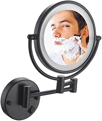 WUQIAO 1X/10X Двустранно Увеличително Огледало за грим с подсветка, 8-Инчов Стенни Огледала за баня, завъртащо се на