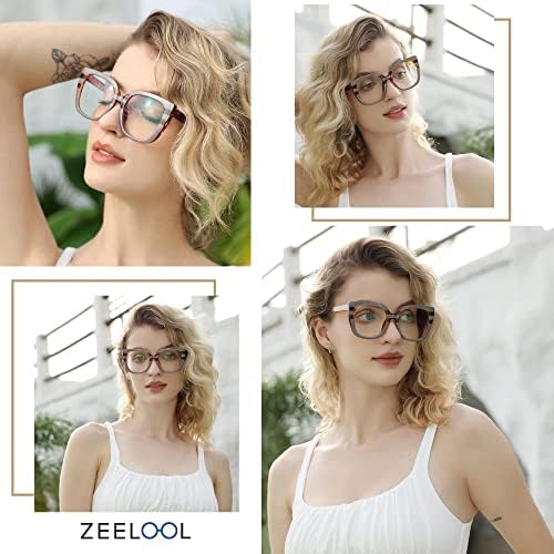 Zeelool Readers Извънгабаритни Квадратни Очила за Четене, Блокиране на Синята Светлина, за Жени, Марка ZOP02126