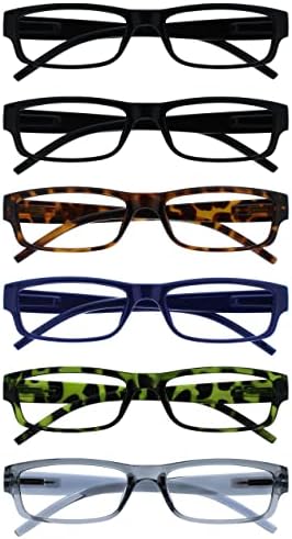 Очила за четене OPULIZE Асо, 6 от Опаковки, Класически и Ежедневни Тесни Рамки, Устойчиви На Надраскване