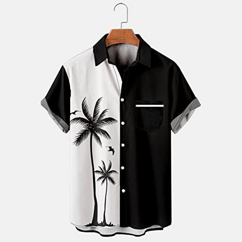 Хавайска Риза за Мъжете, Ежедневни Ризи с Копчета и Къс Ръкав, Нормално Кацане, Яка с Ревери, Летни Ризи, Тропически Плажни Ризи