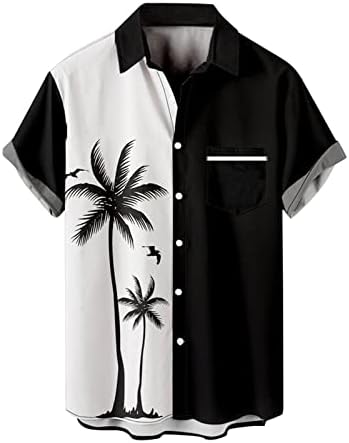 Хавайска Риза за Мъжете, Ежедневни Ризи с Копчета и Къс Ръкав, Нормално Кацане, Яка с Ревери, Летни Ризи, Тропически Плажни