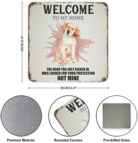 Забавна Домашно Куче Метални Табели с Надпис Pet Dog Добре дошли в Моя дом Реколта Куче на Вратата Закачалка Метална