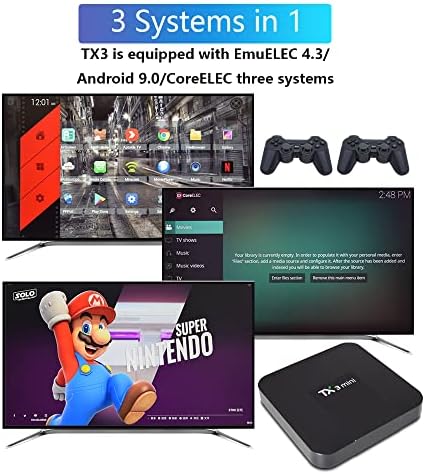 Игрова конзола FRIGEDAEG TX3 с повече от 50 000 игри, Безжична игрова конзола за КОМПЮТЪР / телевизор / проектор, система EmuELEC 4.3 / Android 9.0 /CoreELEC 3 в 1, на изхода на 4K HD, двойна лента