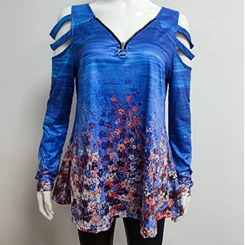 CHARMAP - Дамска Блуза с дълъг ръкав, Дамски Секси Ежедневна Блуза с цип с V-образно деколте, Туники, Тениски