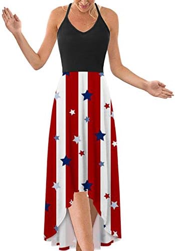 На 4 юли, Макси-рокли за жени, Ежедневна Лятна Рокля в стил Бохо, Американското Знаме, С Кръгло деколте, В Бретелях,