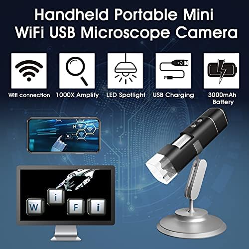 UF-TOOLS Безжичен Дигитален Микроскоп с Ръчно USB HD Инспектиращата Помещение 50x-1000x Увеличение с поставка е