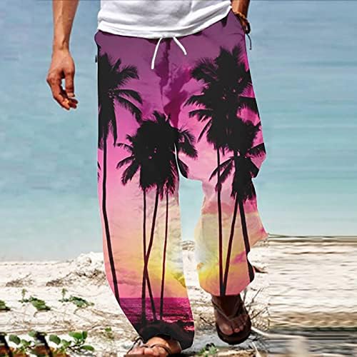 MIASHUI Панталони за Мъже Мъжки Панталони Летни Плажни Панталони-зреещи В стил хипи, Провиснал Хавай За йога в
