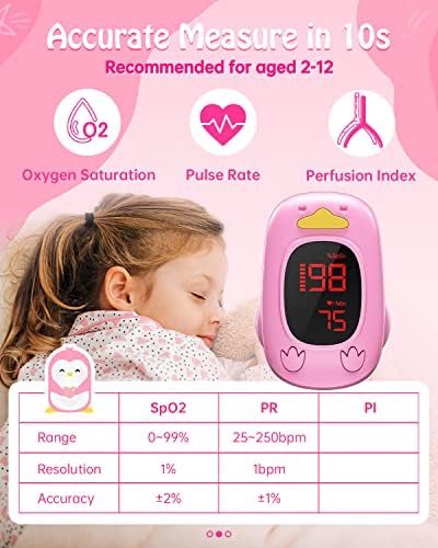 детски оксиметър за деца-оксиметър на върха на пръста bluetooth детски кислороден монитор детски наблюдение на сърдечната честота, spo2, съвместим с iOS и Android, е подходящ з