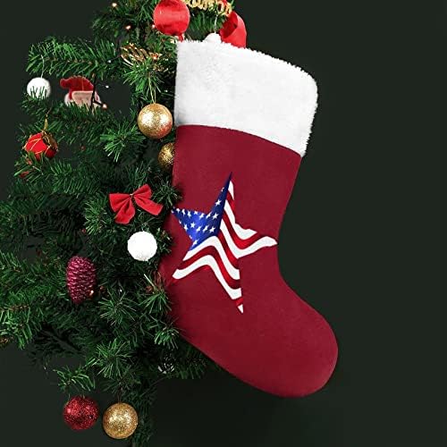 Американски Флаг Звезда Коледен Окачен Отглеждане Чорапи за Коледно Камина Празничен Начало Декор