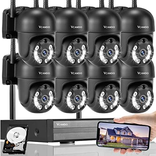 Безжична Система за видео наблюдение Vcamdo, 8 3-Мегапикселови PTZ-камери за външно наблюдение, на 8-Канален 5-Мегапикселов