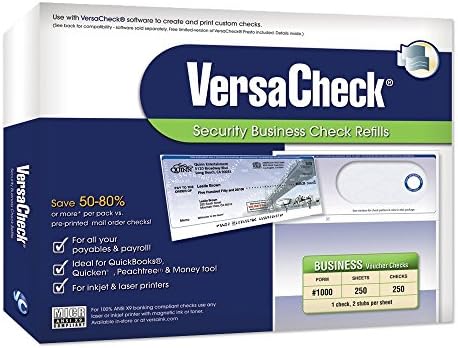 Проверки VersaCheck UV Secure - 250 празни чекове бизнес-ваучери - Blue Elite - 250 листа форма № 1000 - Проверка на върха