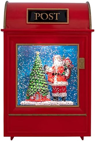 Demdaco Празничен Червен Пощенска Кутия на Дядо Коледа Музикален LED 8 x 5 Акрилни Декоративен Настолен Водна Топка