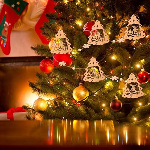 Камбанка Украса На Коледната Елха, Висящи Дървени Висулка Ред Коледен Начало Декор Мини Коледни Топки Блясък