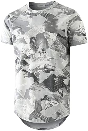 Мъжки t-shirt KLIEGOU в стил Хип-Хоп, Боядисана в Хипстерский цвят с Криви Подолом