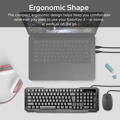 Promate Мултимедийна Ергономична Жични Клавиатура в пълен размер и мишка с Безшумна сензорен бутон на EN EasyKey-3 BG