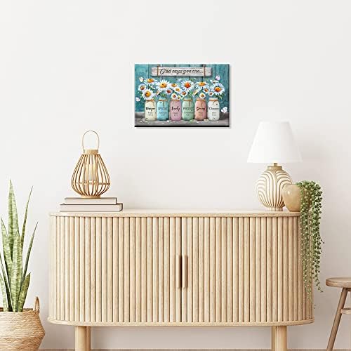 Минималистичные Християнски Стенни Художествени Плакати с Винтажными Щампи Ромашек за декор на стаята - 12 x 16 В дървена