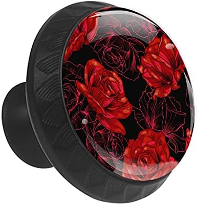 12 Броя Естетически Червени Рози Стъклени Дръжки за Чекмеджета Шкафа, 1,37 x 1,10 инча Кръгли Дръжки за Кухненски шкаф