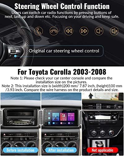 UNITOPSCI Android 11 Кола стерео за Toyota Corolla 2003 2004 2005 2006 2007 2008 Безжичен CarPlay и Android Auto, 2G 32G 7-инчов Сензорен екран, Bluetooth, GPS Навигация, WiFi/FM/SWC/USB + Резервно помещение