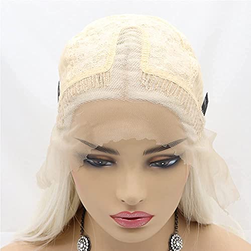 Перука Силвия 60 # Platinum блондинистый перука с естествени вълни отпред на дантели, бяла блондинистый синтетичен завързана бесклеевой косата е естествен, термостойко