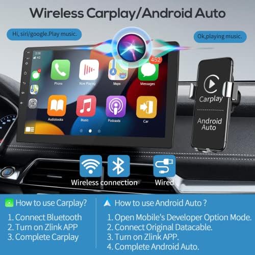 Автомобилна стерео система Android Double Din с wi-fi Apple Carplay, Rimoody 9-Инчов Сензорен Авто радио с Bluetooth