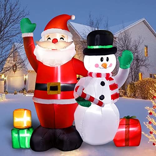 Alupssuc 6 Фута Коледен Надуваем Снежен Дядо Коледа с led лампи, Осветление за украса на Двора за вътрешен/Външен Коледен празник/купоните, Осветление на Тревата, Украса ?