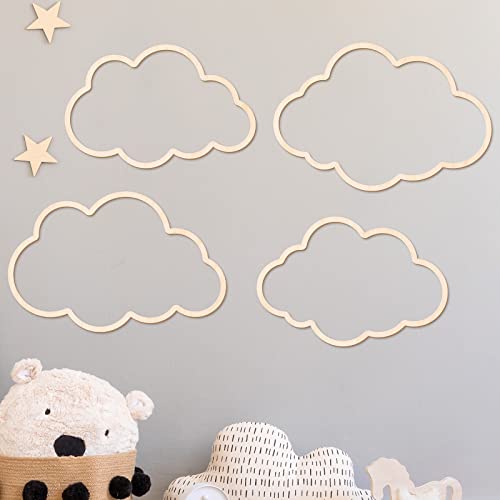 4 Бр. Облачен Стенен Интериор в стил Бохо, Декор за детска стая, Дървена Звезда, Декор за Детска Стая, Ратанови Луната,