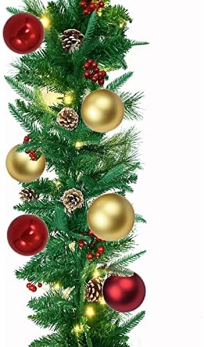 Коледна Гирлянда - Външни Декорации 9-Подножието Предварително Осветени Гирлянда със Сребърен Бор Копче, Червени