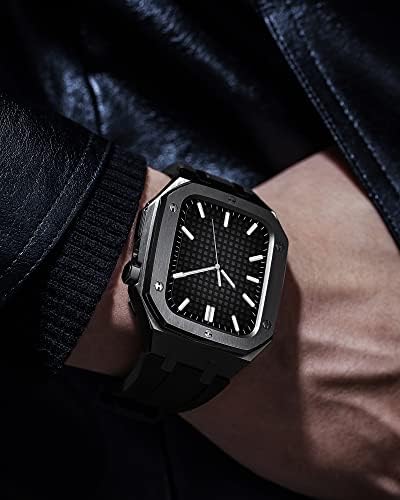 AZANU Военен Метален калъф за Apple Watch Серия 7 SE 6 5 4 Метален Защитен калъф с каишка Силикон устойчив на удари Бронята 45 мм 44 мм Комплект аксесоари за часа (Цвят: черен оран