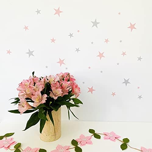 Звезди Множество Стикер на стената - Розово-Сиво (66 бр.) | Розови Звезди Стикер на стената | Сиви Звезди Стикери