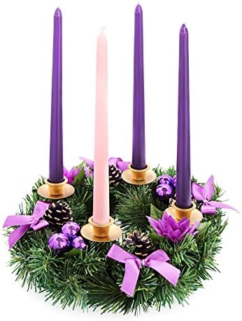 Коледен Венец от лилава лента - за Коледен календар, Свещник за сезона Свещи –Централна украса – Свещник за коледни свещи