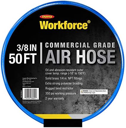 Въздушен маркуч Workforce, 3/8 инча x 25 фута, фитинги 1/4, PVC, Син - HWF3850BL2