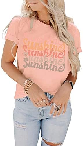Дамски Сладки Тениски с изображението на Слънчева Светлина, Летни Ежедневните Свободни Блузи, Тениски С Забавни Писмото Принтом, Ризи с Къс Ръкав