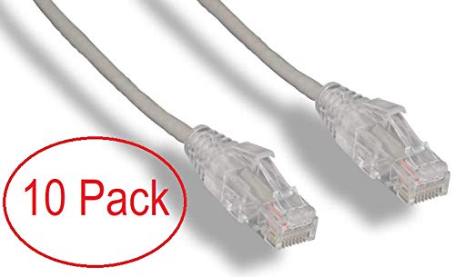 RiteAV - ултра-тънък, Тестван Fluke мрежа Ethernet кабел Cat 6A висока плътност - Сив - 0,5 фута (10 бр)