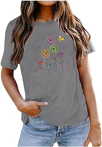 Графични Тениски Дамски Плюс Размера на Свободна Ежедневни Тениска С Хубав Принтом, през Цялата Деколте, Риза с Къс