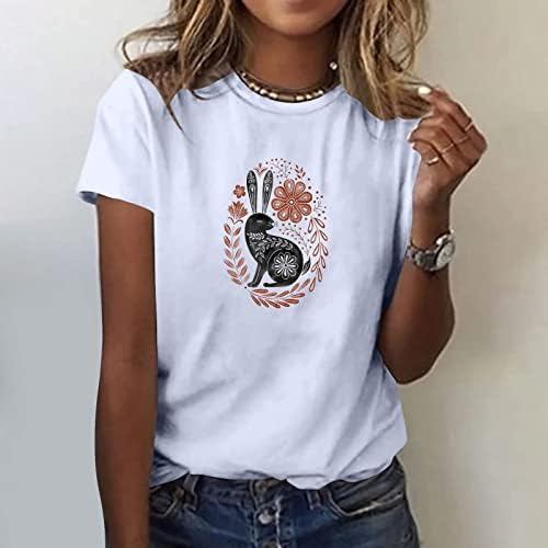 Великденски Ризи за Жени, Тениска с изображение на Смешно Заек, Къс Ръкав, Деколте Устата, Красиви Върхове за