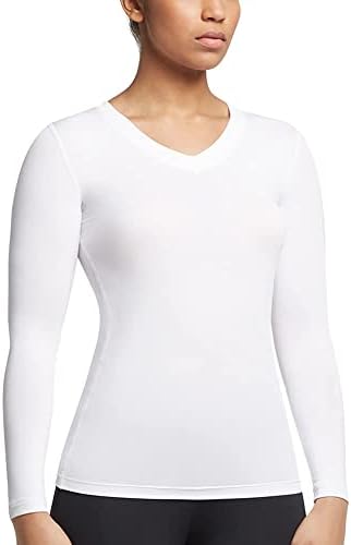 Дамски Компресиране риза Tommie Copper с дълъг ръкав и V-образно деколте | UPF 50, Дишащи Спортни дрехи за подпомагане на мускулите на горната част на тялото