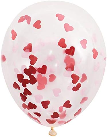 Кръгли латексови балони Amscan с конфети във формата на Червено сърце - 16 | Прозрачни | 5 броя, 16 инча
